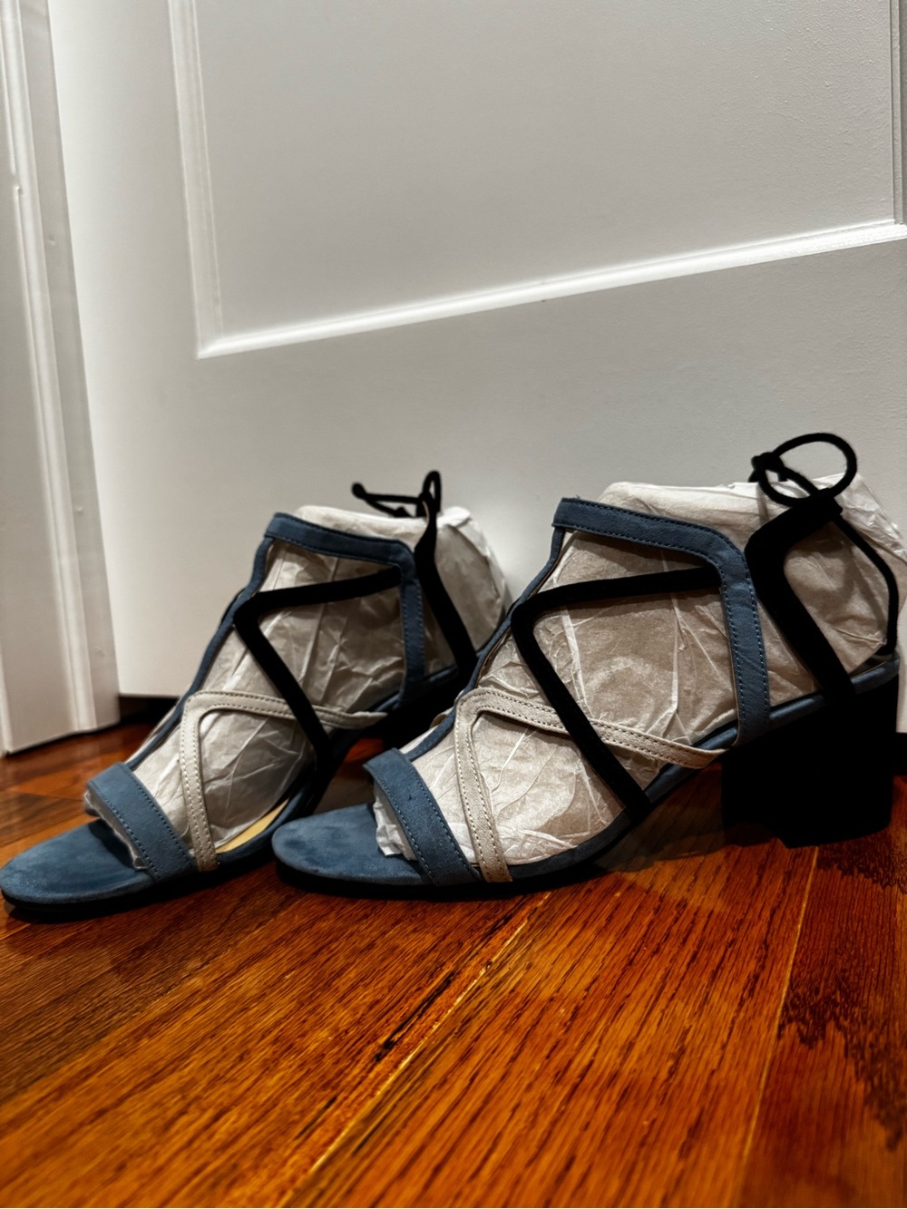 Unisa Multicolor Suede Strappy Block Heel Sandals Blue Gray Black 9.5M